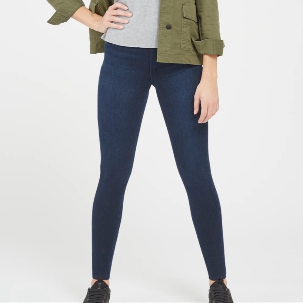 Spanx sweatpant jeans straight leg twilight rinse dark wash high rise waist